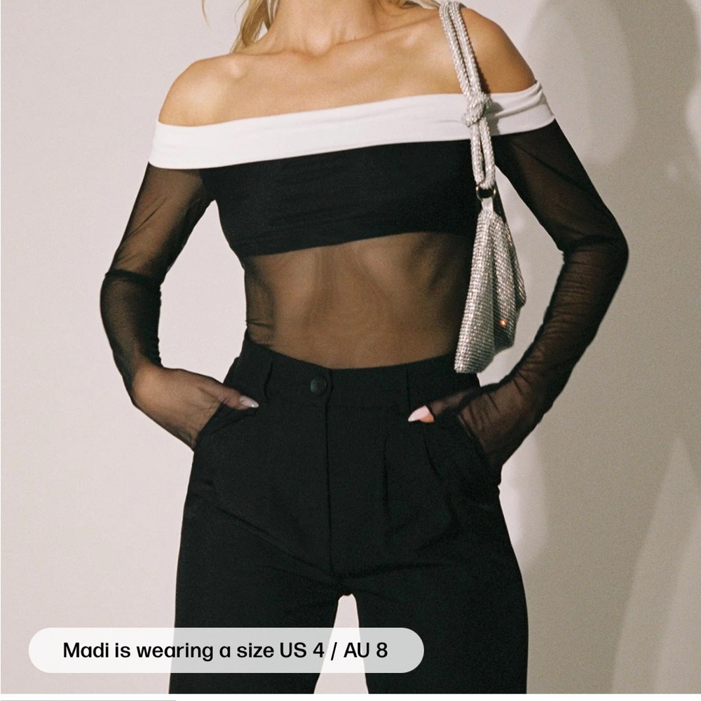 Princess Polly Black and White Off-Shoulder Mesh Top